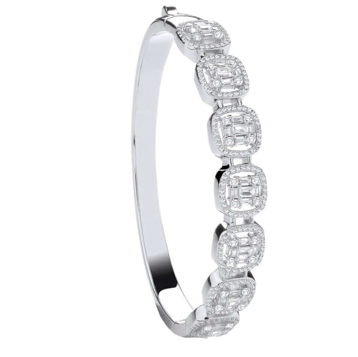 Solid Silver Cubic Zirconia Bangle
