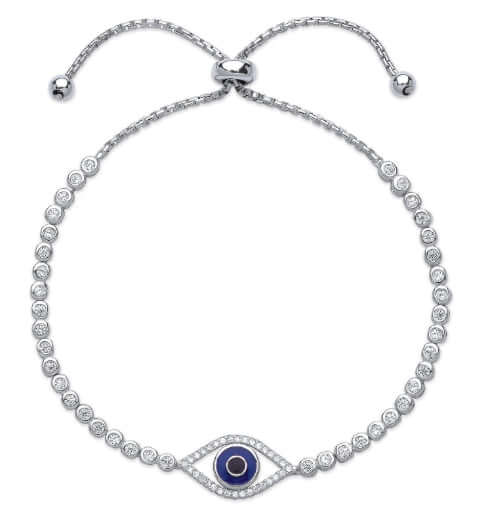 Silver bracelet with a blue evil eye