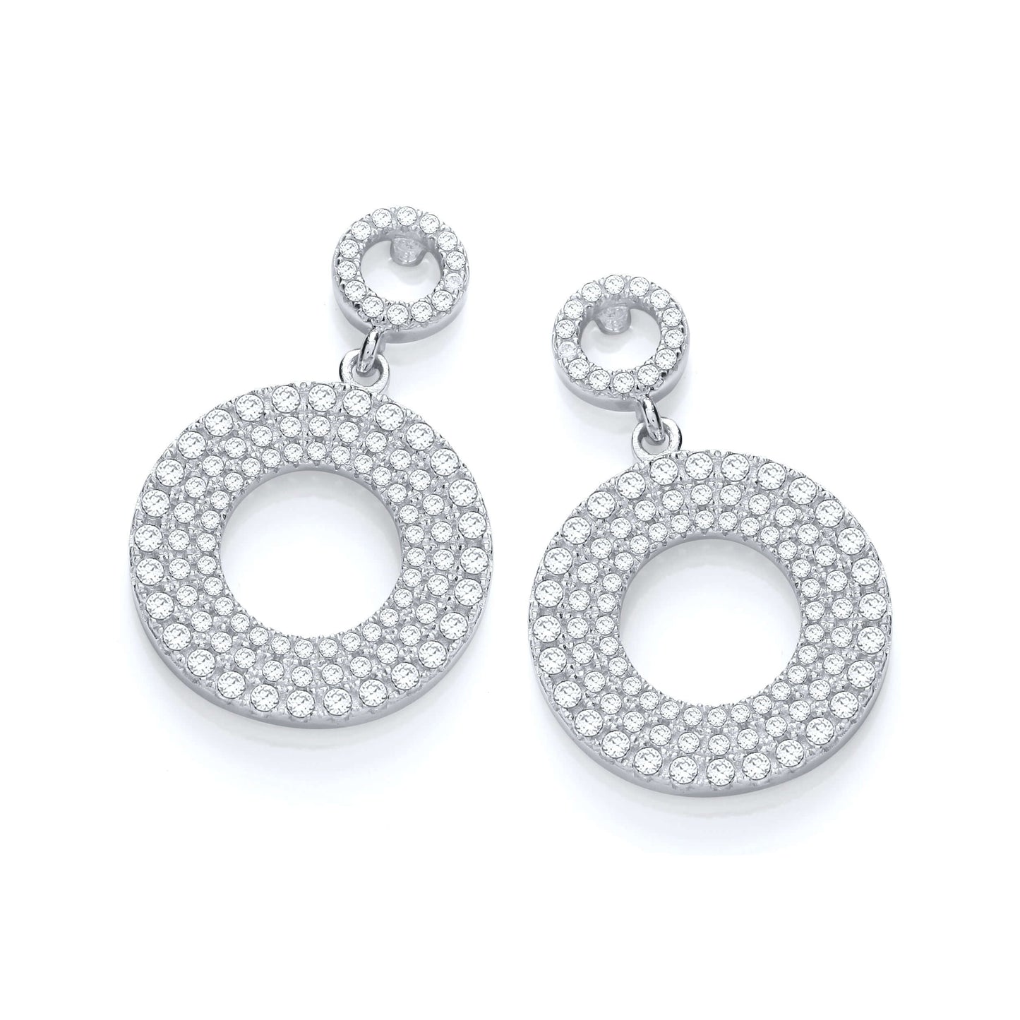 Elegant Circles Cz Earrings with sparkling cubic zirconia pave set in silver.