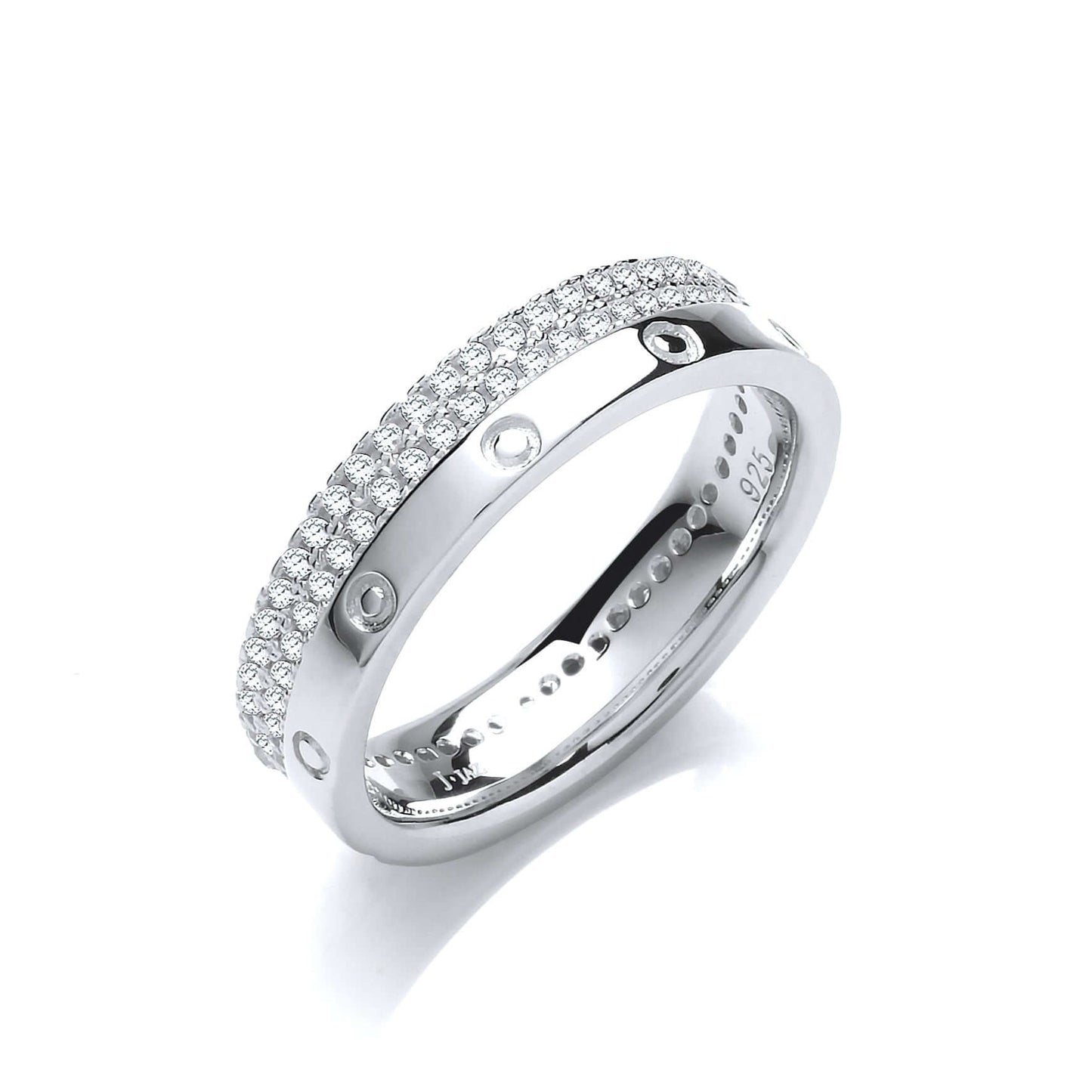 Silver Eternity Ring made of sterling silver with cubic zirconia stones, showcasing elegant and timeless design.