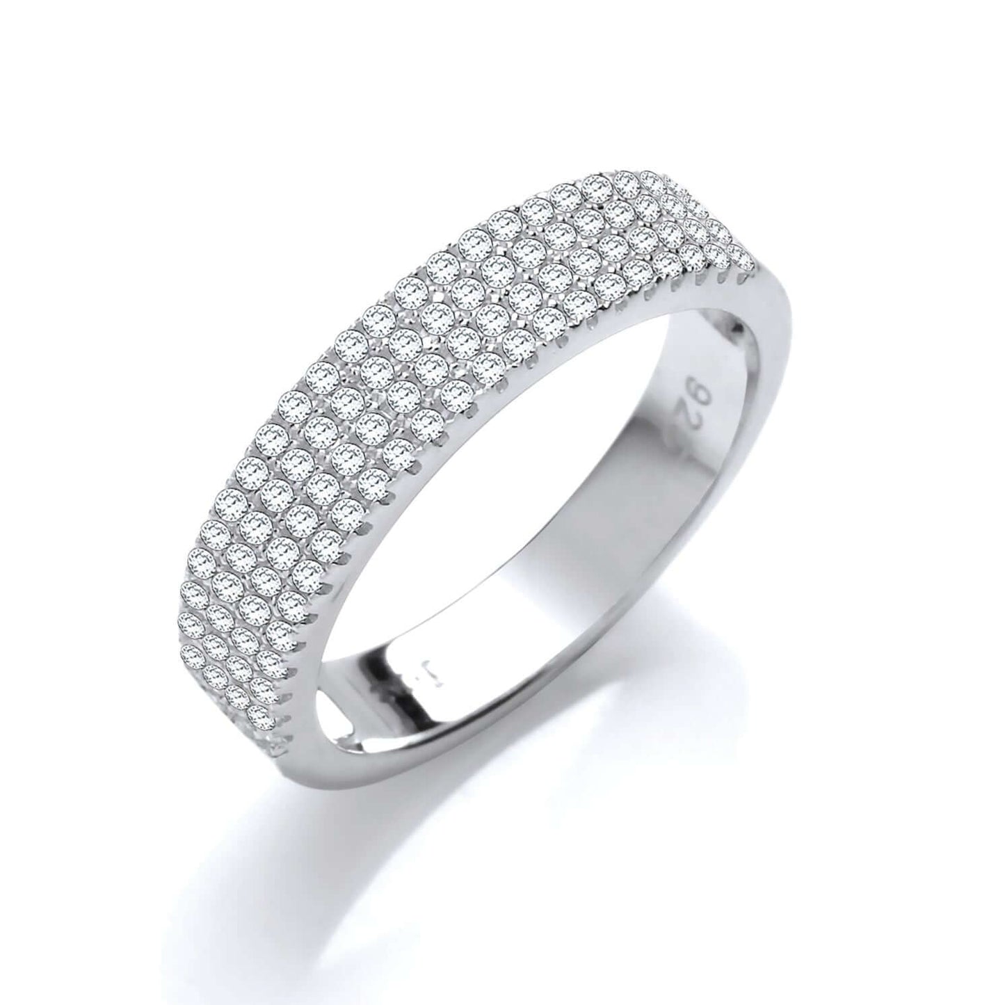 Silver Pave Set Eternity Ring with cubic zirconia stones, showcasing elegance and sparkle in a timeless design for special occasions.