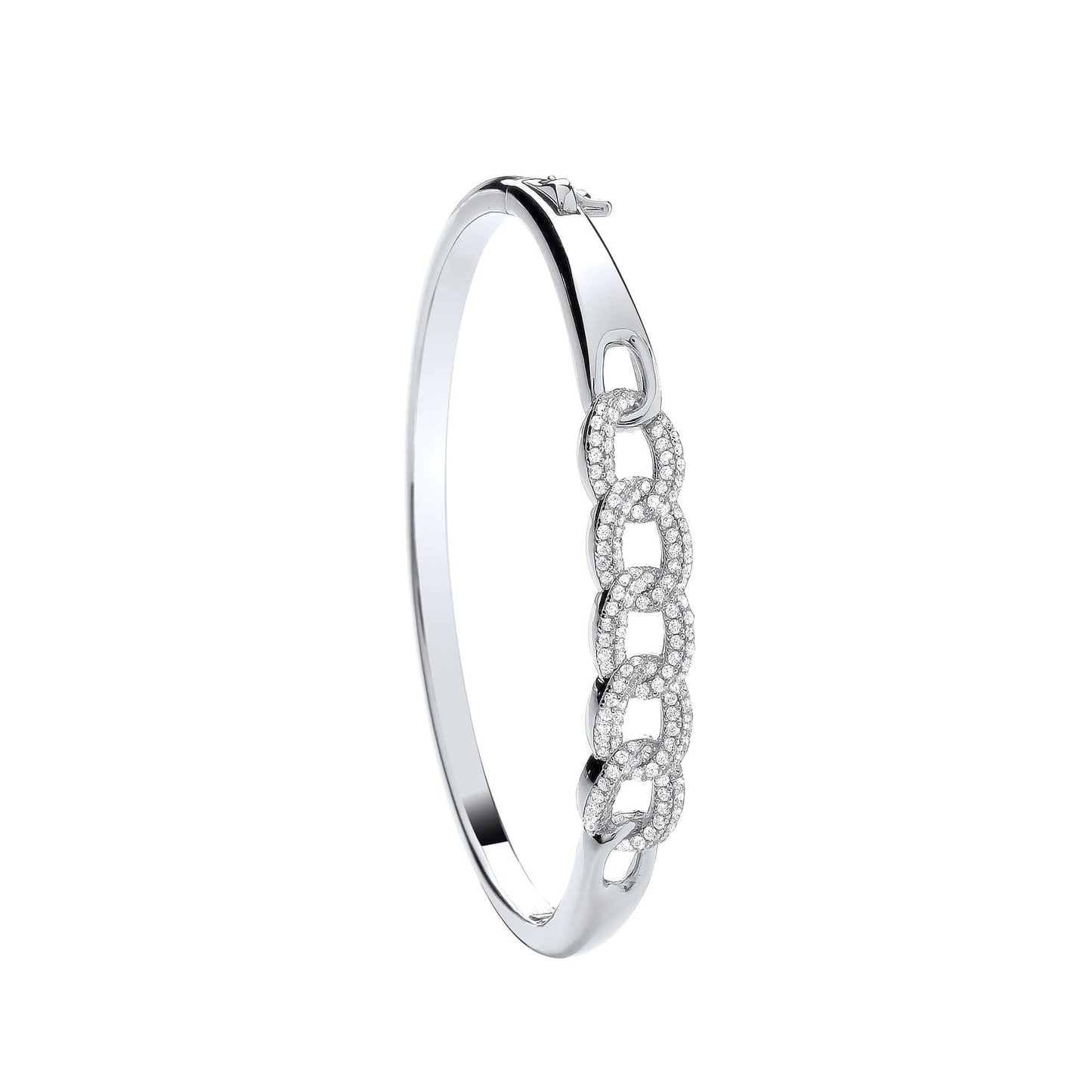 Silver Curb Link Style CZ Bangle