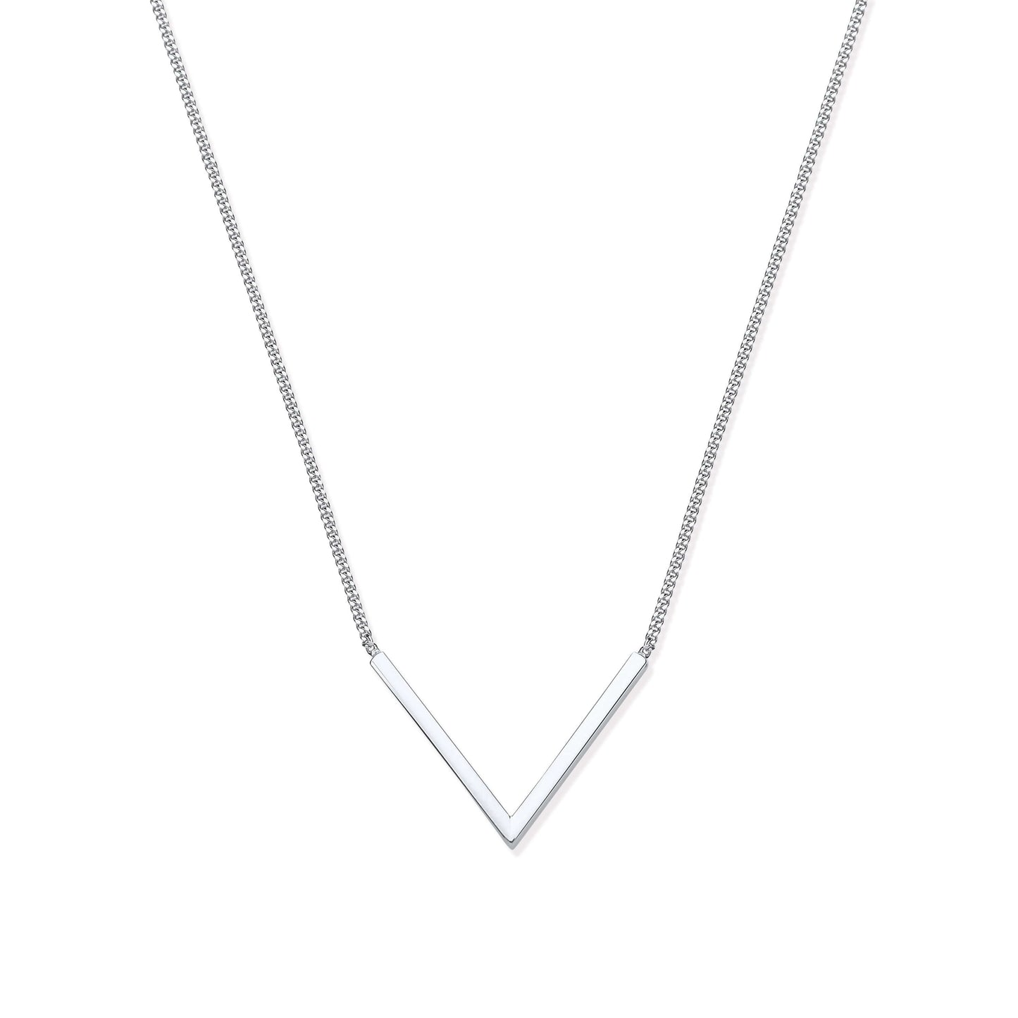 Silver V-Shape Necklace with 17-inch sterling silver chain, featuring a 23.4mm x 17.0mm pendant.