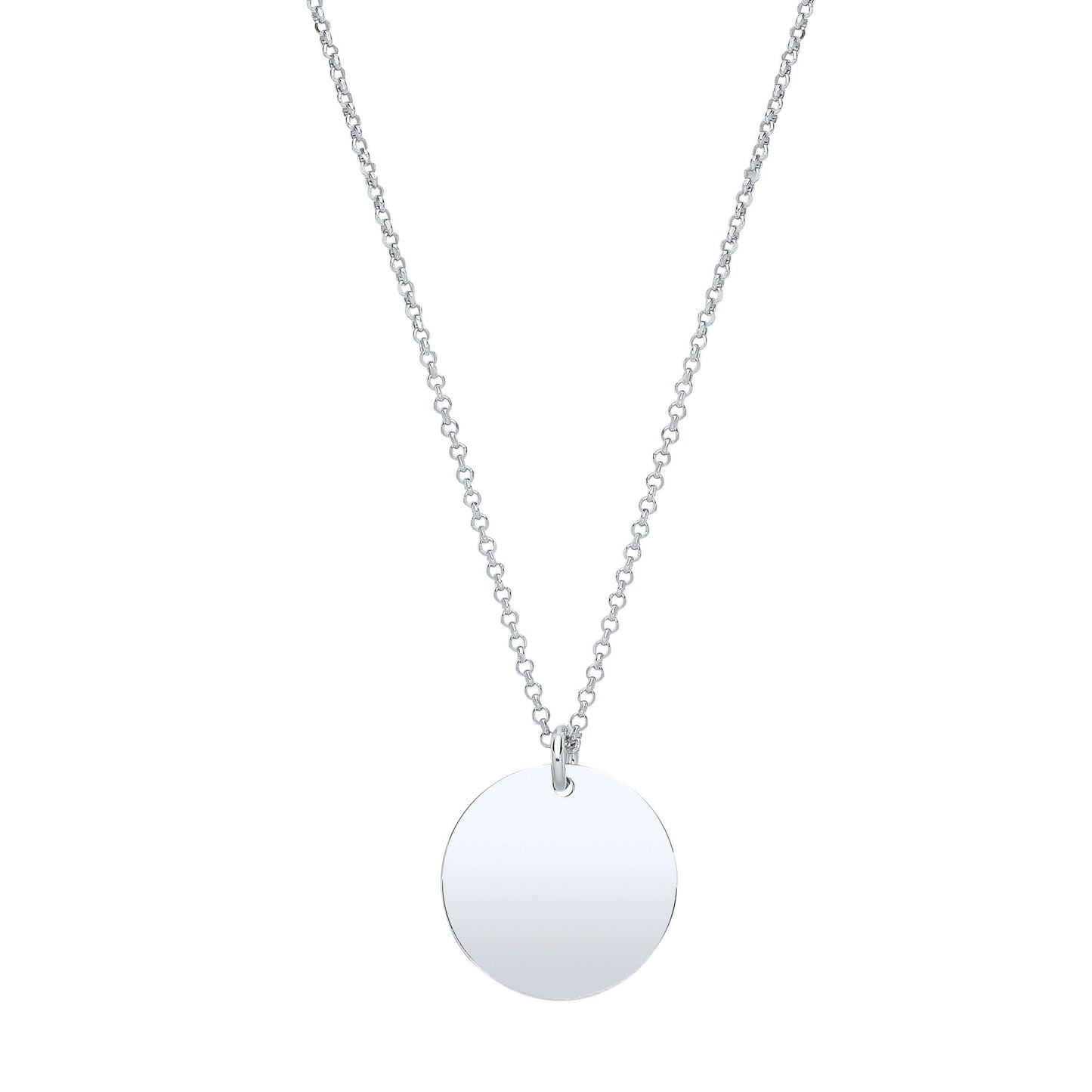Silver Plain Round Pendant Chain with solid silver round pendant on a 16 inch chain, pendant diameter 19mm, elegant jewelry piece.
