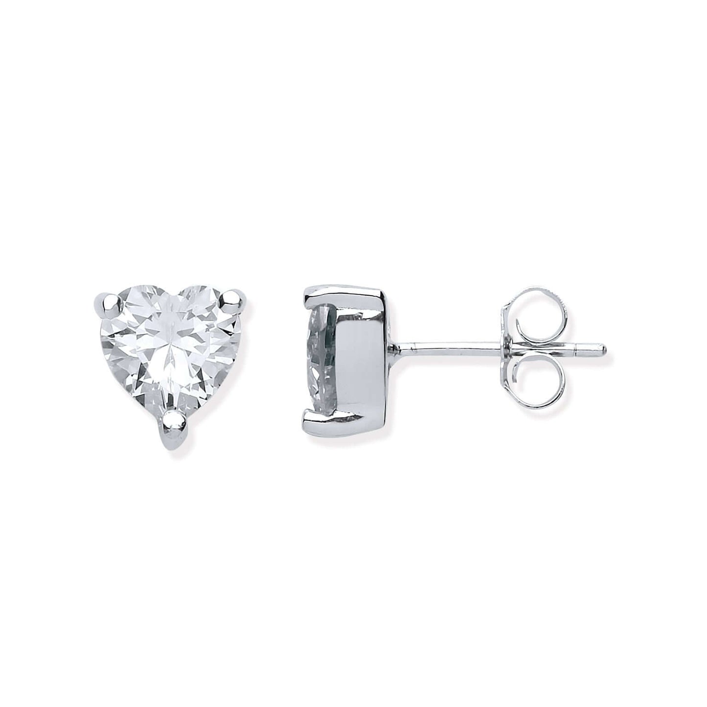 Silver Cz Heart Earrings - heart-shaped cubic zirconia stud earrings in silver setting