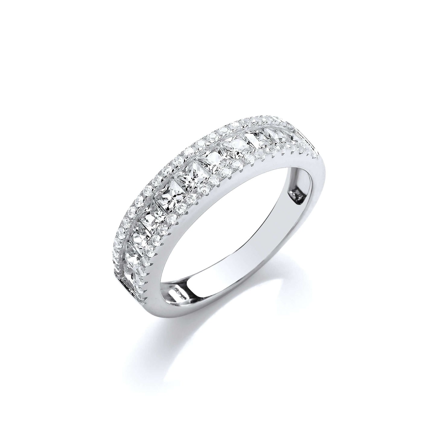 Silver Princess Cut Ring with brilliant cut cubic zirconia edges, showcasing elegance and sparkle.