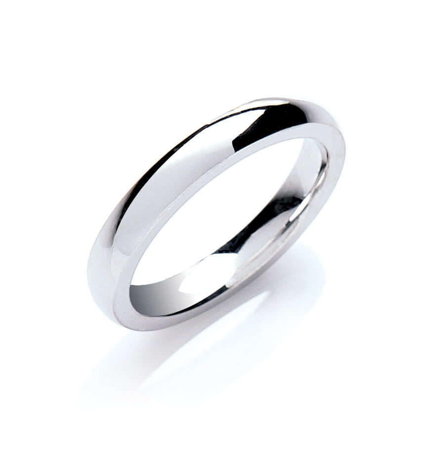 Silver 3mm Court Shape Plain Band, elegant silver wedding ring with a classic design, smooth and polished finish.