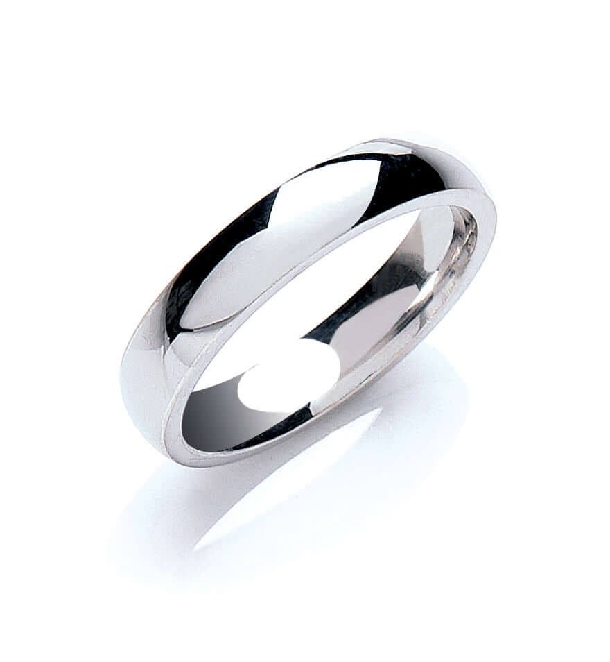 Silver 4mm Court Shape Plain Band for elegant wedding or everyday wear. Simple, classic design perfect for any occasion.