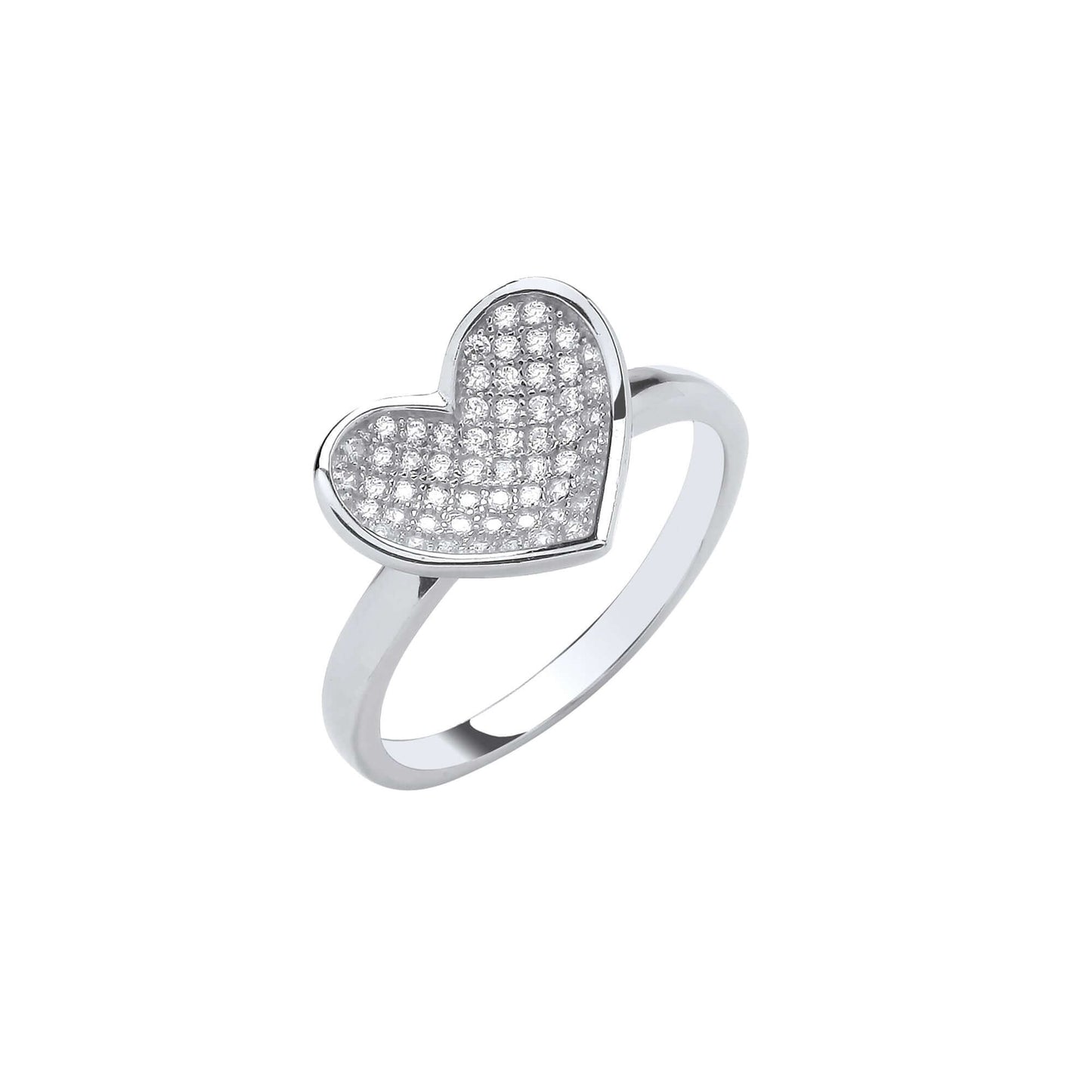 Silver Heart Ring with cubic zirconia stones in sterling silver. Elegant jewelry piece.