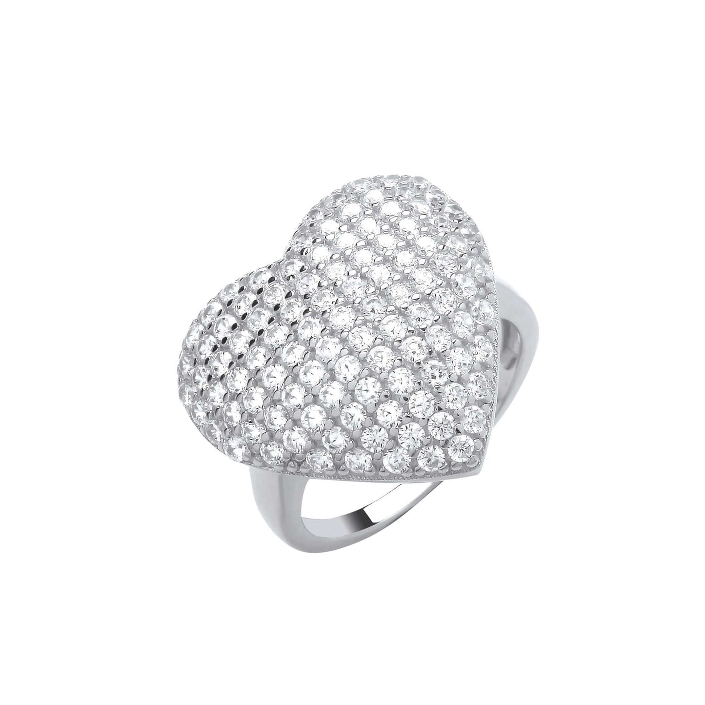 Silver Convex Heart Ring set with cubic zirconia stones in a heart-shaped design, ideal for elegant and stylish jewelry lovers.