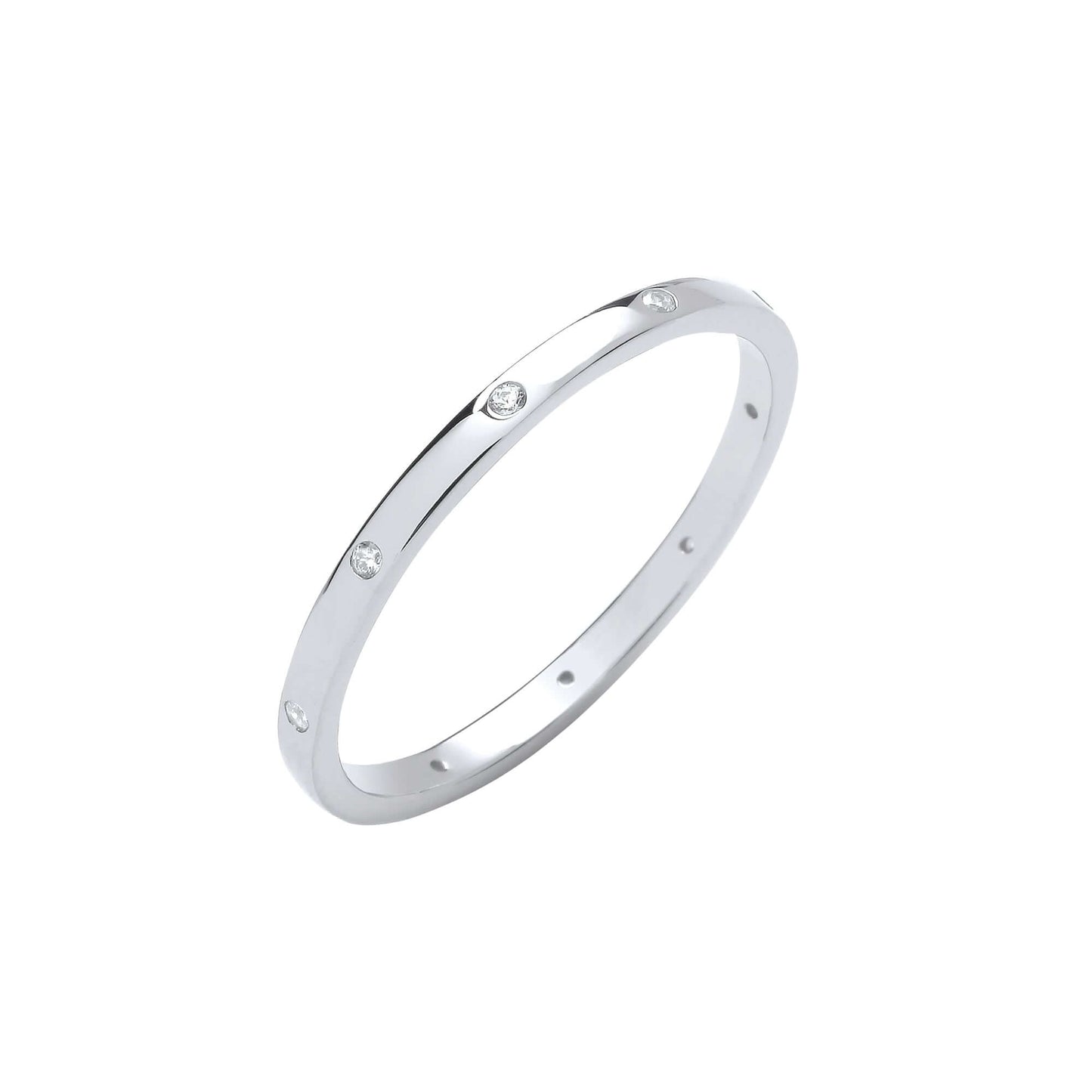 Silver 2mm Court Band with cubic zirconia stones, elegant wedding ring design.