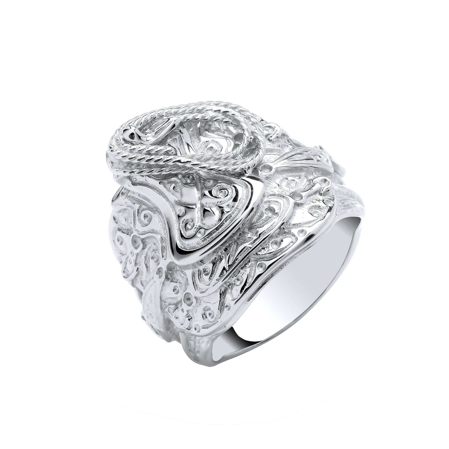Silver Gents Saddle Ring with intricate design, 16.1g sterling silver men's jewelry piece