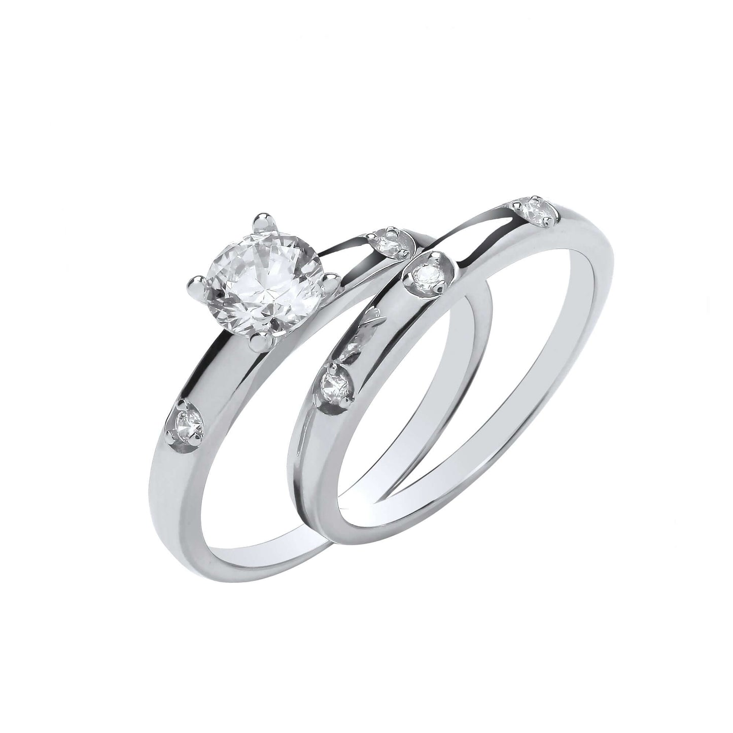 Silver Bridal CZ Set with brilliant cut cubic zirconia in a classic design.
