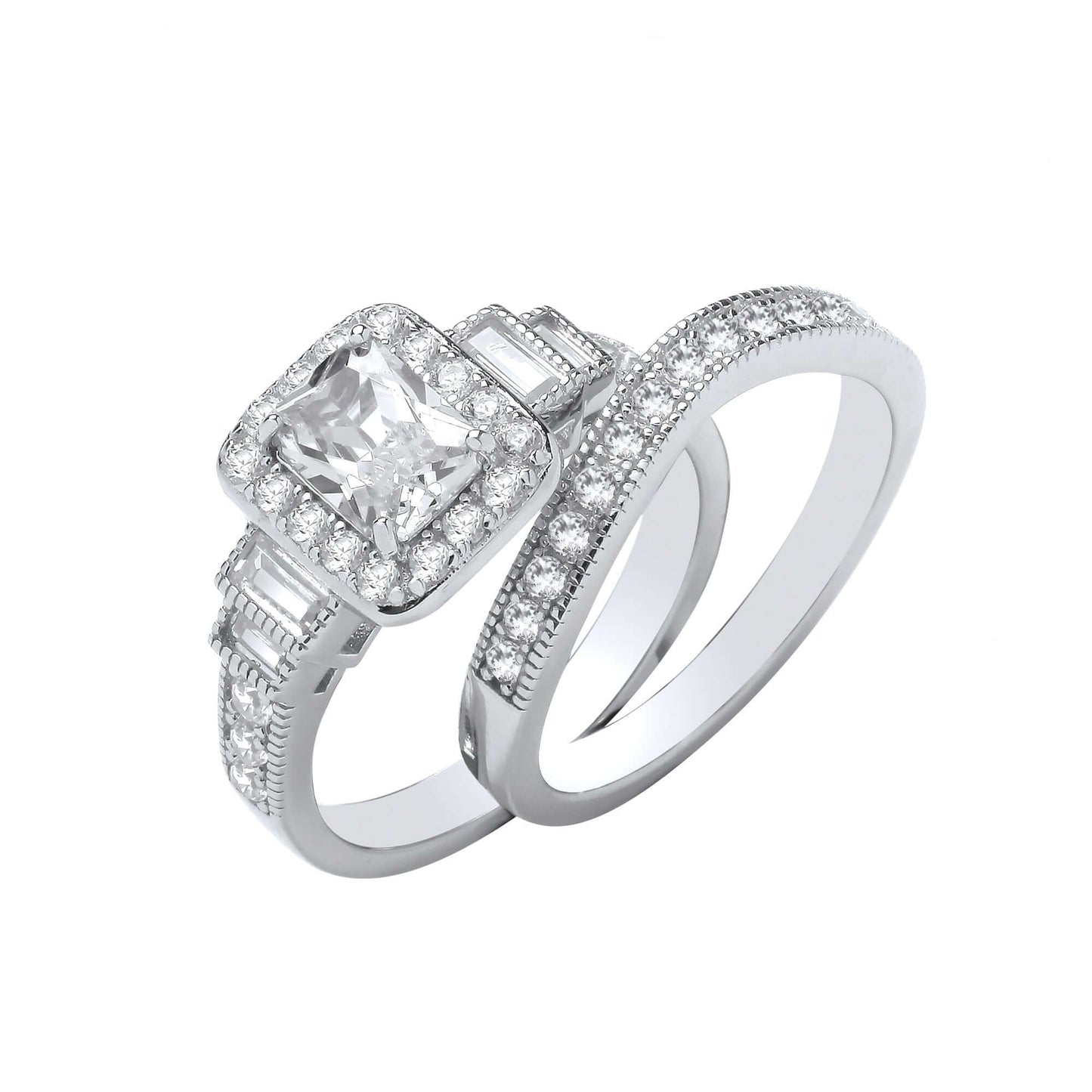 Silver Square Cut Centre Bridal Set with cubic zirconia stone in a stunning silver design.