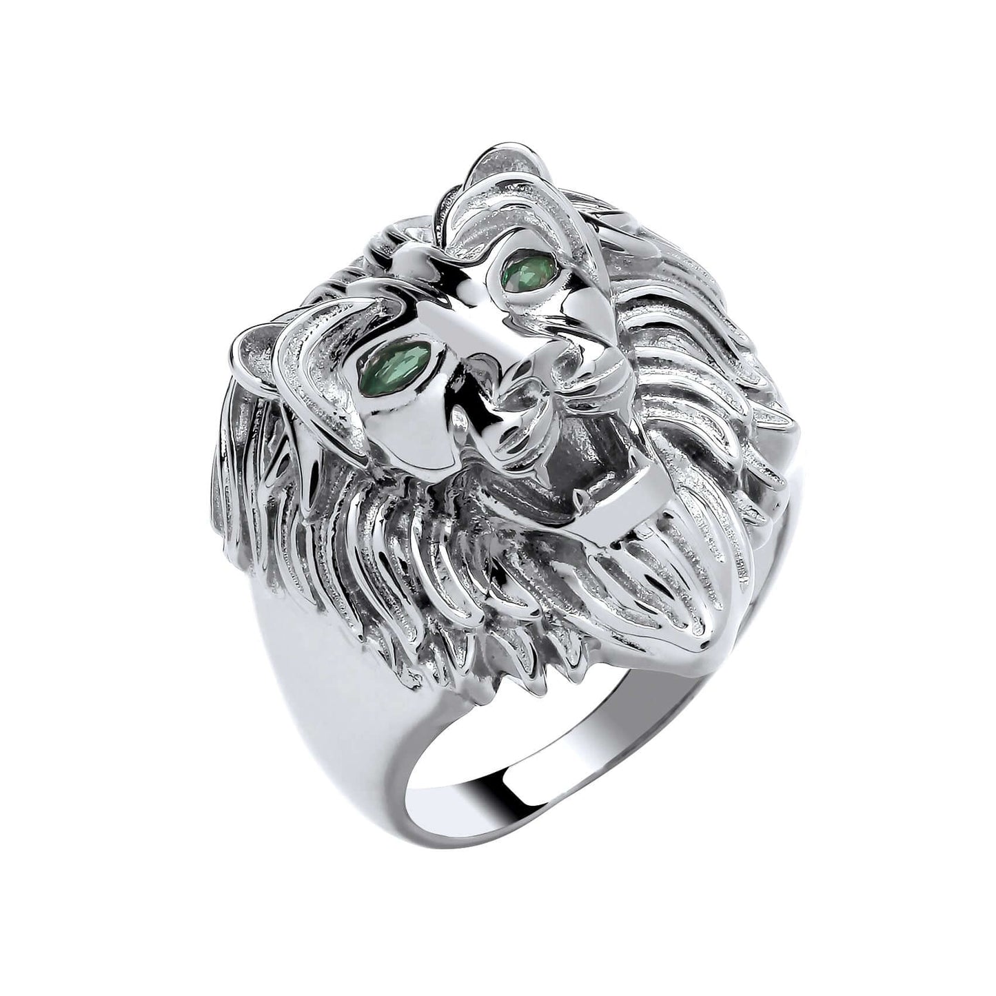 Silver Lion Head Gents Ring featuring a detailed lion's face design, weighing 10.5g with a ring face of 23.0 x 20.5mm.