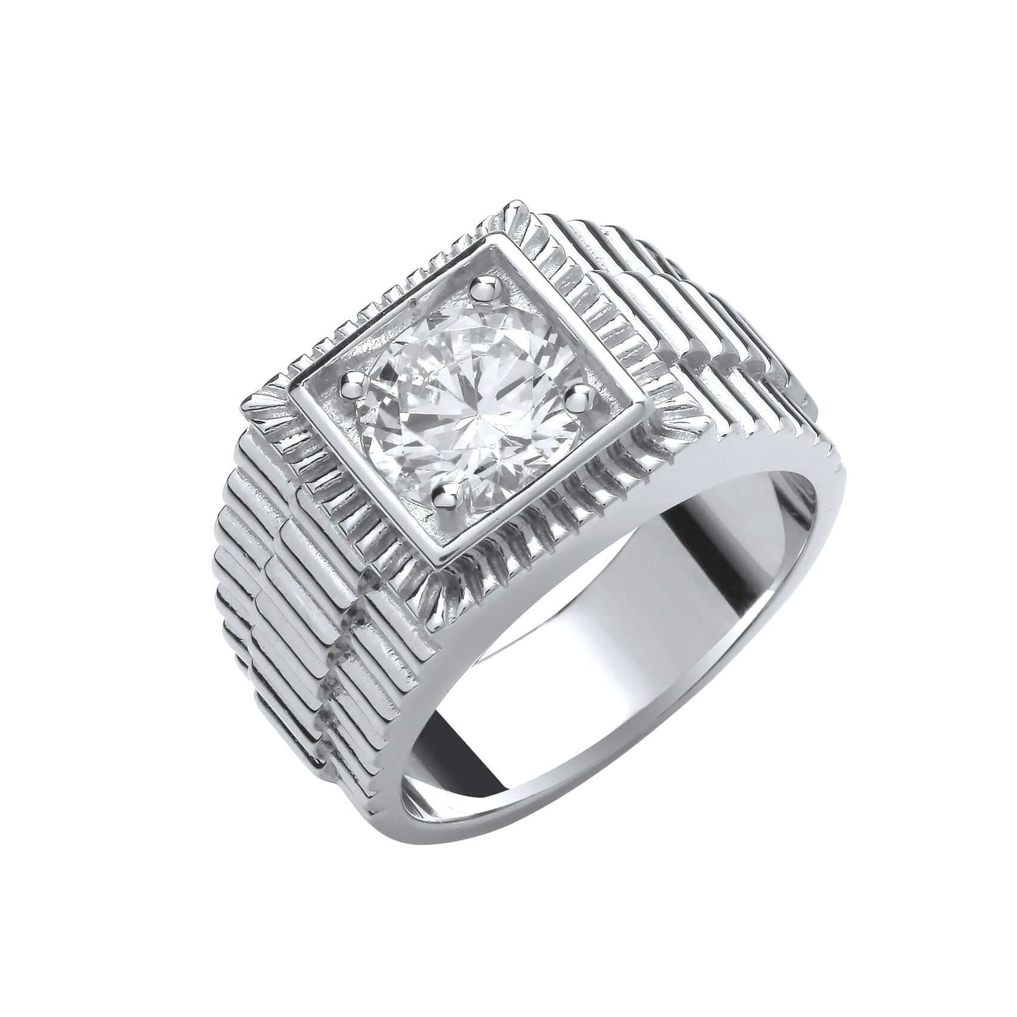 Silver Signet Gents Ring with square top and brilliant cubic zirconia