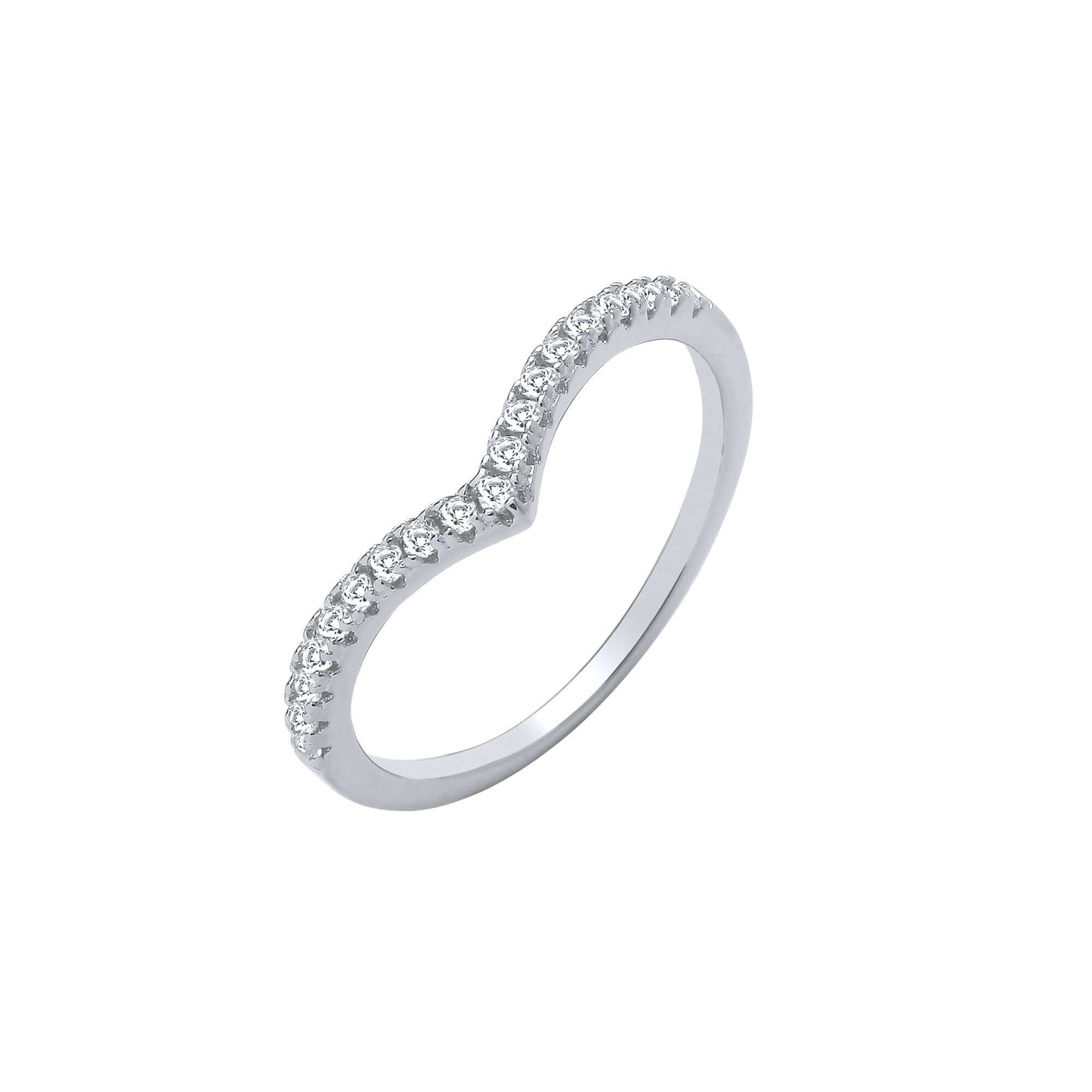 Silver Wishbone Ring with cubic zirconia stones, elegant and stylish accessory for all occasions.