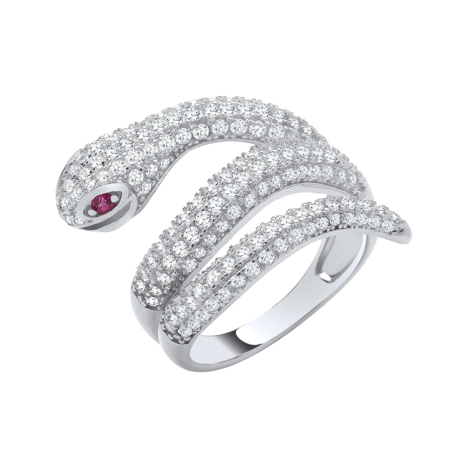 Silver CZ Snake Ring with cubic zirconia stones and serpent design.
