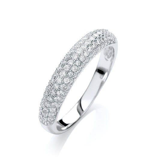 Silver ring with small stones on a white background