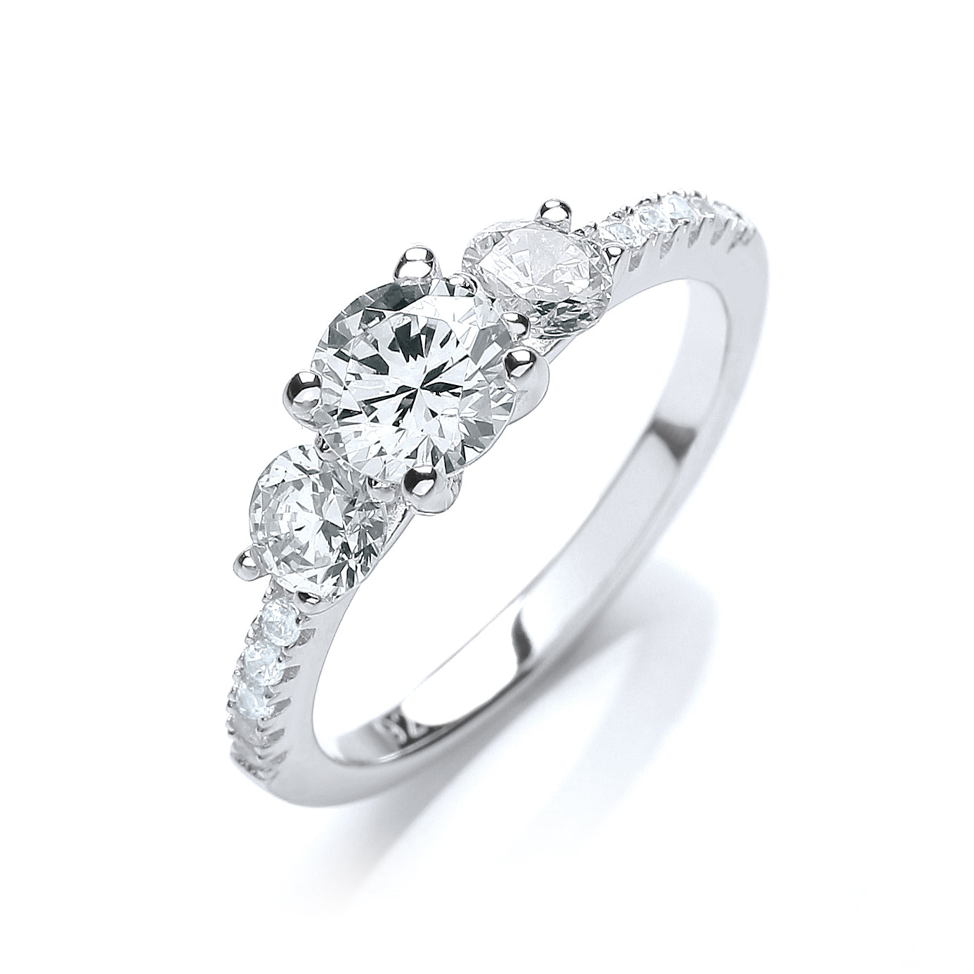 Diamond ring with multiple stones on a white background