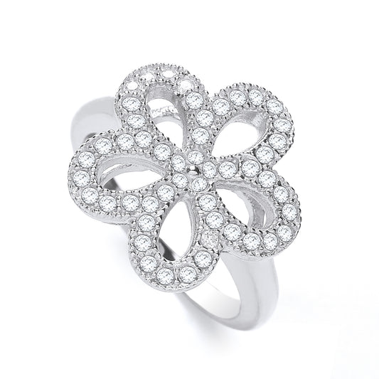 Daisy silver cocktail ring in 925 sterling silver with cubic zirconia stones, featuring a playful flower design for women.