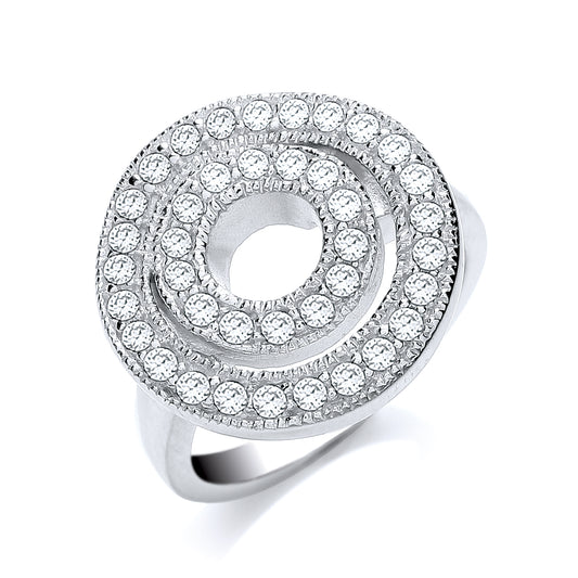 Silver zirconia halo ring with dazzling center stone and shimmering zirconia halo, crafted in lustrous silver for elegant style.