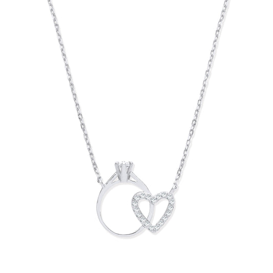 Silver necklace with interlocking heart pendants 