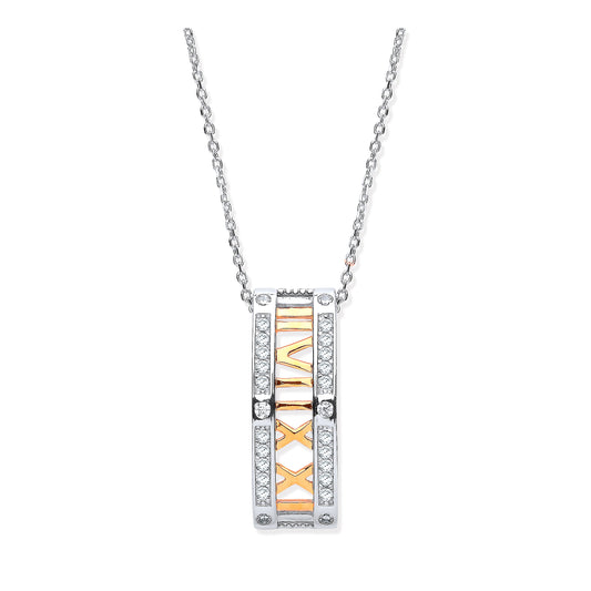 Necklace with a rectangular pendant featuring Roman numerals on a white background