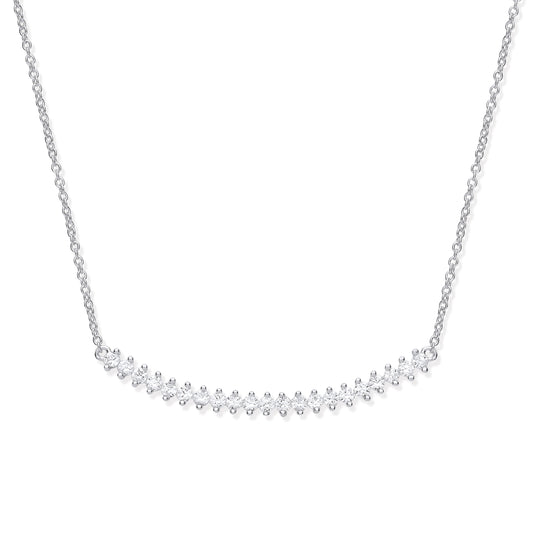 Silver necklace with small diamonds on a white background