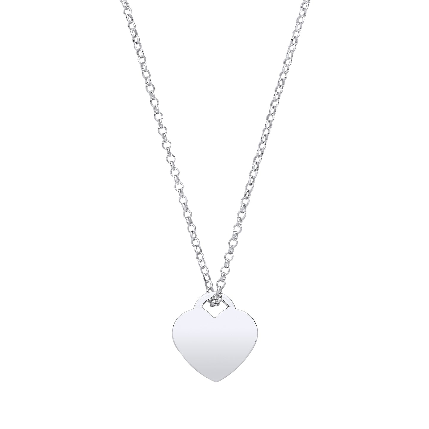 Silver heart-shaped pendant necklace on a white background