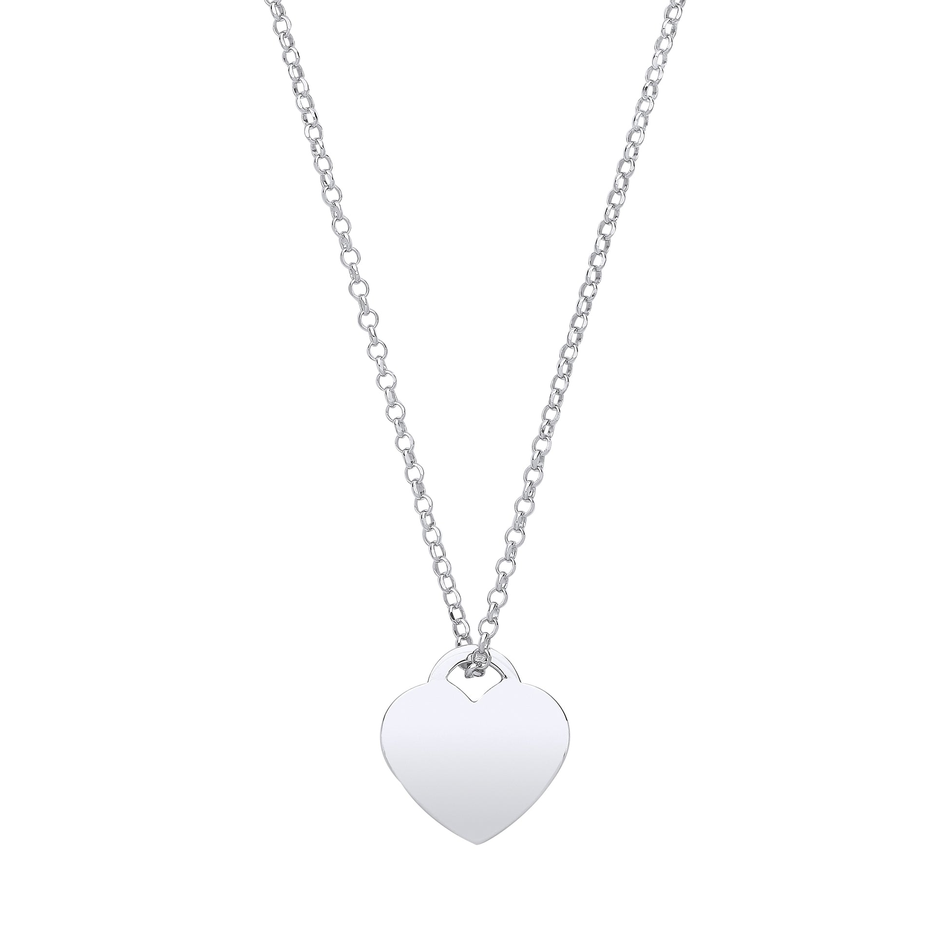 Silver heart-shaped pendant necklace on a white background