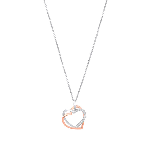 Heart-shaped necklace with two-tone design on a white background