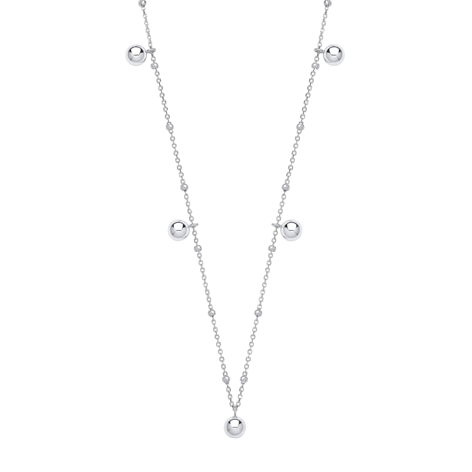 Silver necklace with small beads on a white background