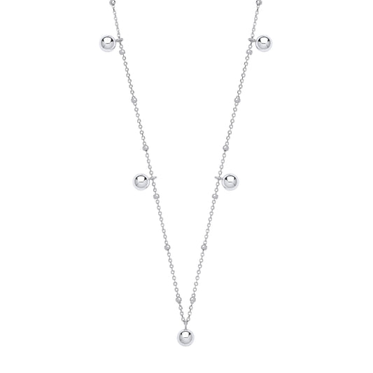 Silver necklace with small beads on a white background