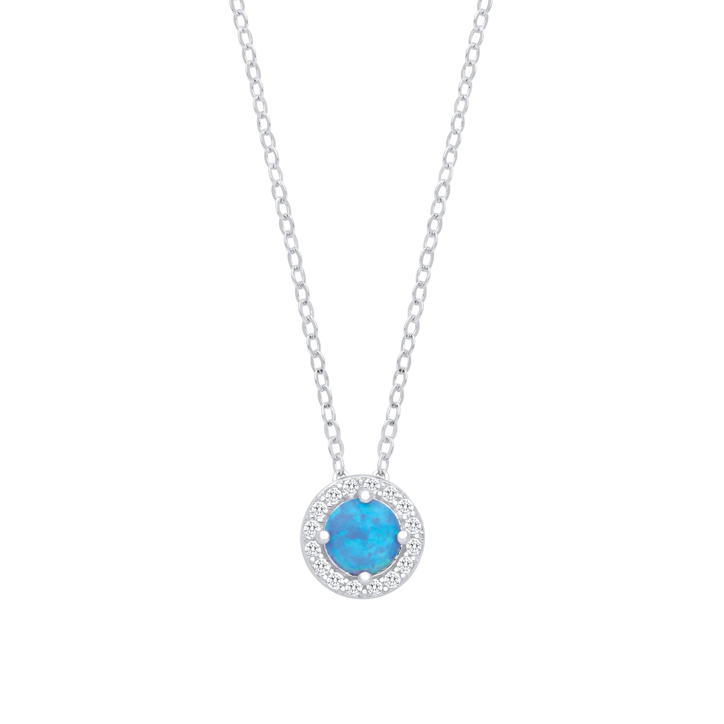 Necklace with a blue gemstone pendant on a white background