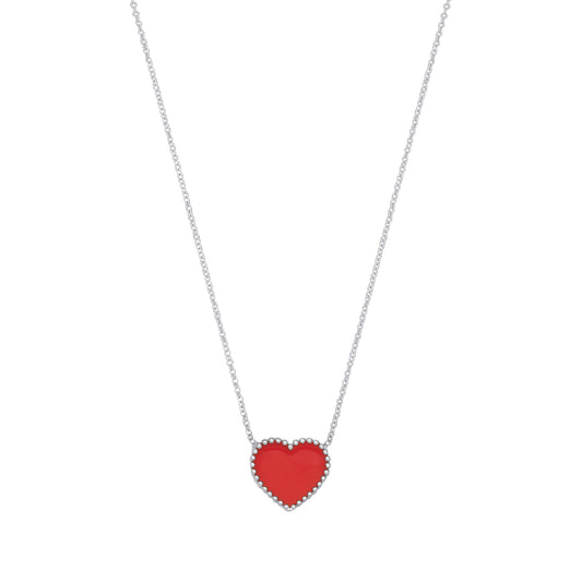 Necklace with a red heart pendant on a white background