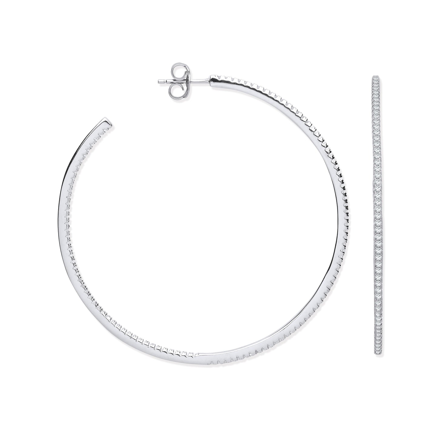 Silver hoop earrings on a white background
