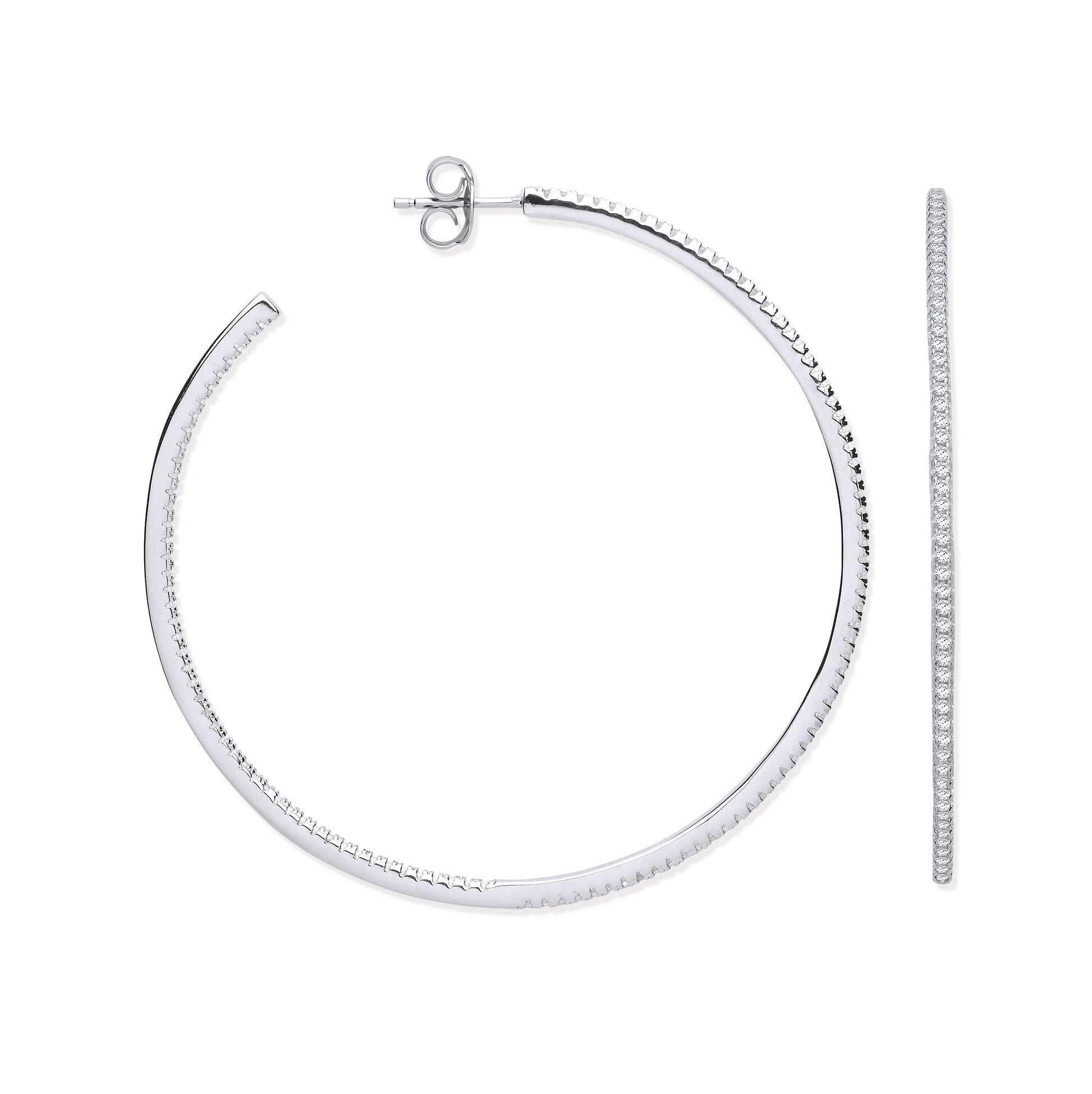 Silver hoop earrings on a white background