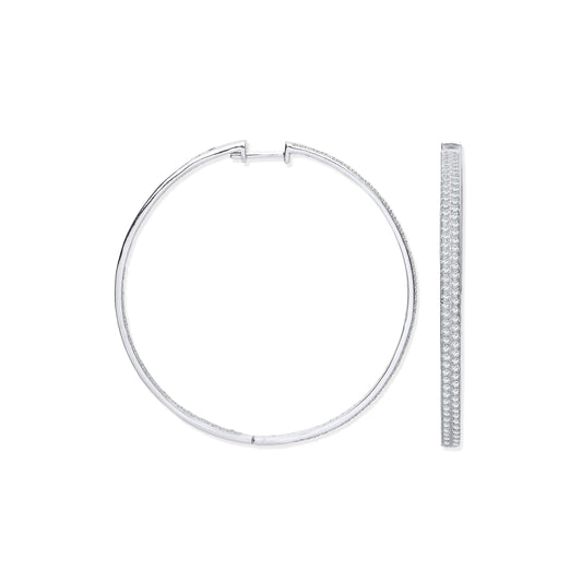 Silver Hoop Two Row Earrings