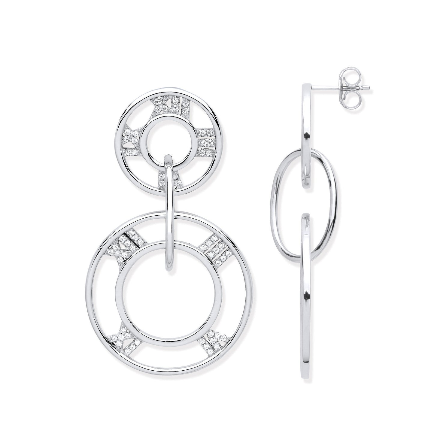 Silver Roman Numeral Drop Earrings