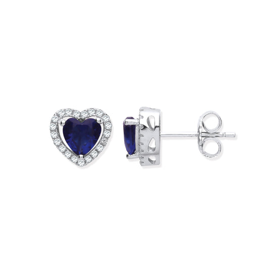 Silver Heart Sapphire Blue Colour Earrings
