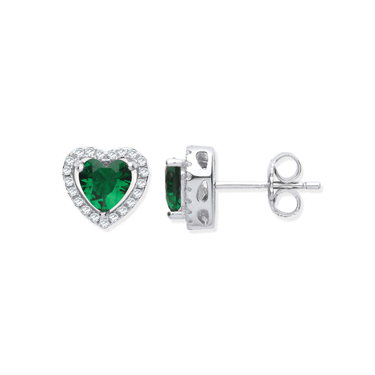 Heart-shaped green gemstone earrings on a white background