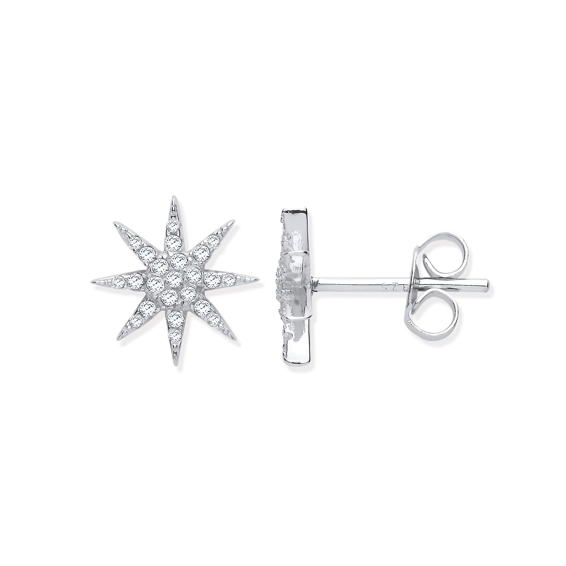 Star-shaped silver earring on a white background