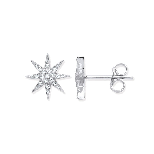 Star-shaped silver earring on a white background