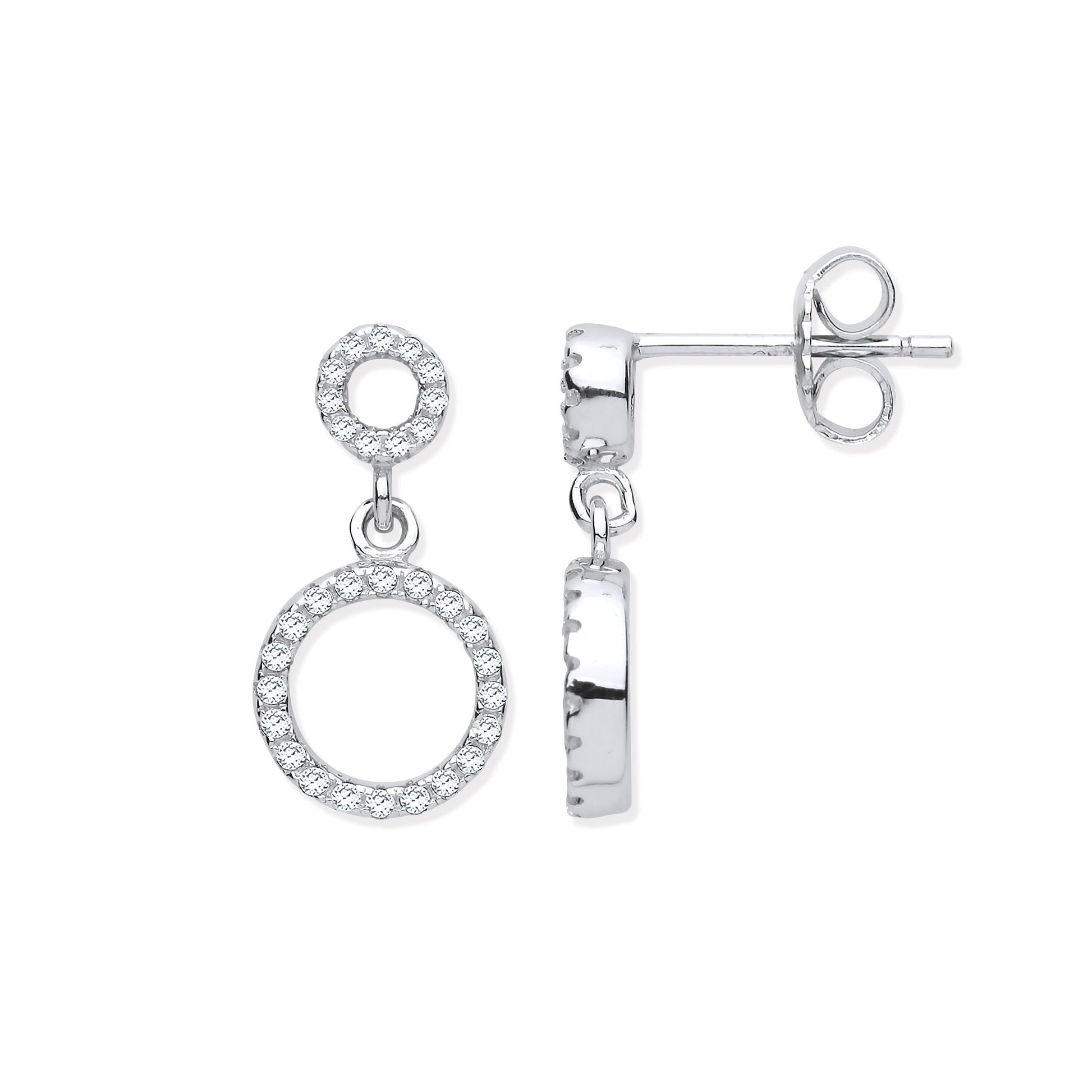 Silver earrings with circular designs on a white background