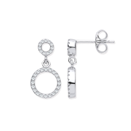 Silver earrings with circular designs on a white background