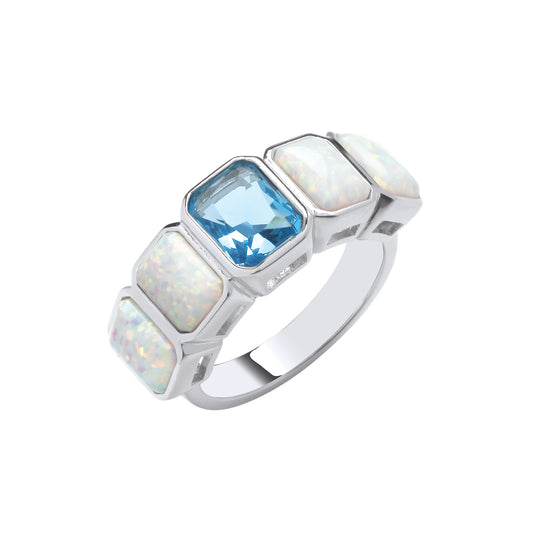 Silver Blue Stone Opal Ring