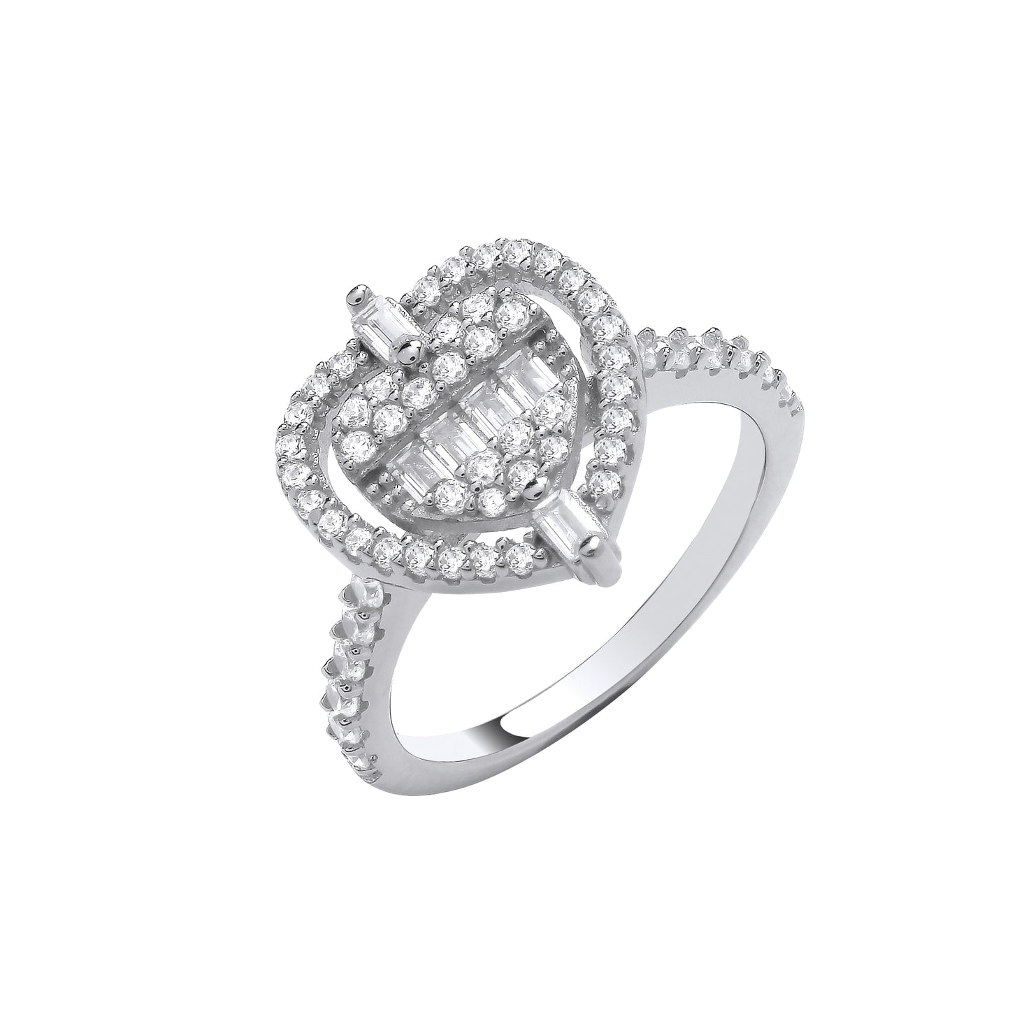 Silver Heart Halo Style Ring