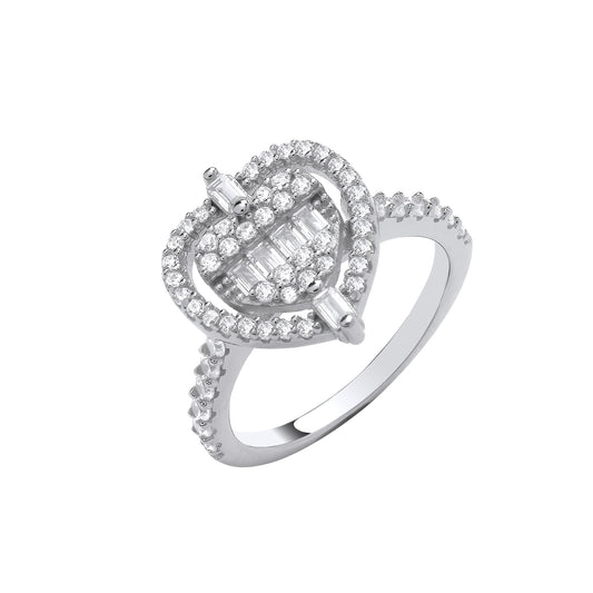 Silver Heart Halo Style Ring