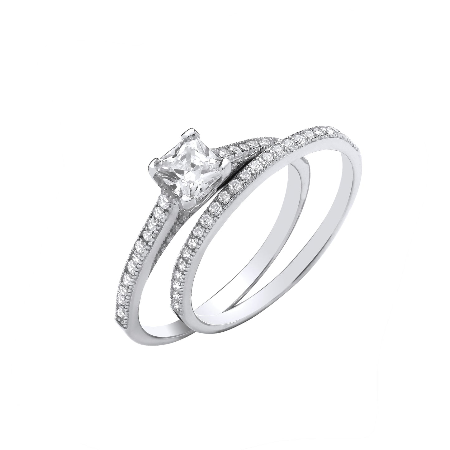 Silver Princess Cut Bridal Set